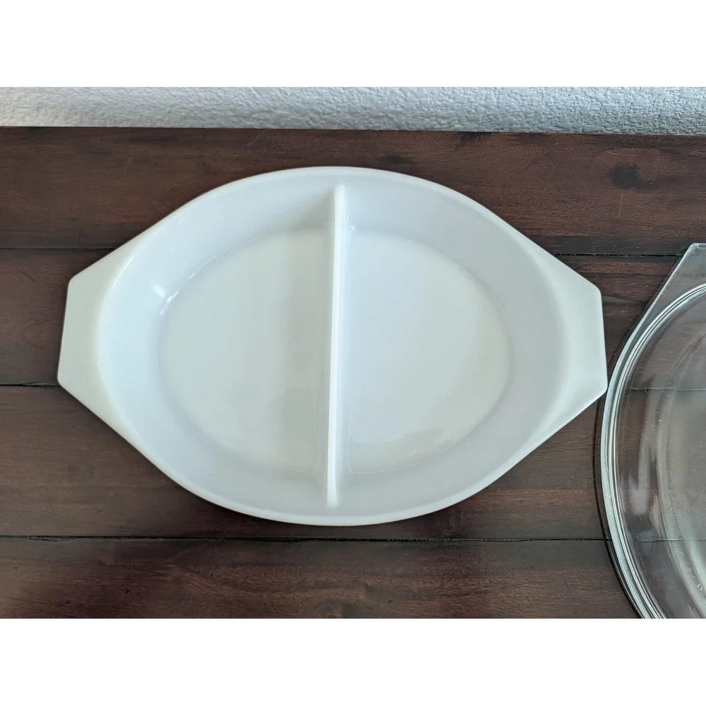 Vtg Pyrex Early American Divided Casserole Dish Clear Glass Lid 1.5 Quart Baking